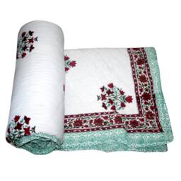 Kantha Throw Cotton Kantha, Indian Bedspread Blanket Throw, Hand Block Print Kantha Quilt, King Size Quilt 108x108 - thumbnail 2