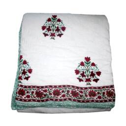 Kantha Throw Cotton Kantha, Indian Bedspread Blanket Throw, Hand Block Print Kantha Quilt, King Size Quilt 108x108 - thumbnail 3