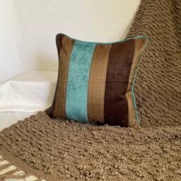 Teal & Chocolate Brown Pillow Cover Robert Allen Woven Velvet, 16 - thumbnail 2