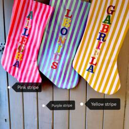 Personalised Striped Christmas Stocking With Pom Poms, Custom Monogrammed Decor - thumbnail 3
