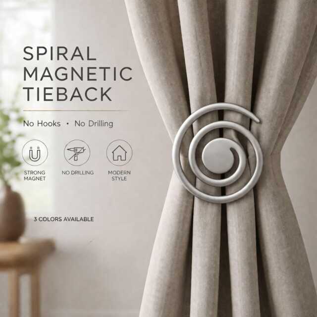 Spiral Magnetic Curtain Tieback - No Drill Holder, Minimal Modern Clip, Invisible Wire Holdback For Drapes/ 3 Cololrs - image 1