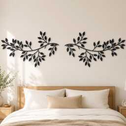 Set Of 2 Leaf Branch Metal Wall Art, Symmetrical Botanical Hanging, Minimalist Nature-Inspired Decor For Bedroom Living Room Entryway - thumbnail 1