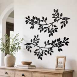 Set Of 2 Leaf Branch Metal Wall Art, Symmetrical Botanical Hanging, Minimalist Nature-Inspired Decor For Bedroom Living Room Entryway - thumbnail 4