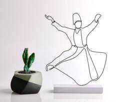 Handmade Wire Dervish Sculpture Minimalist Line Art Decor
