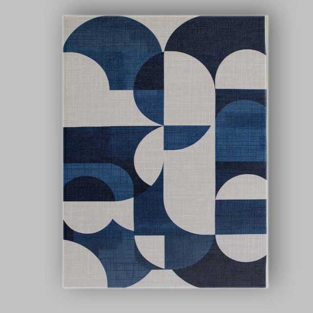 Contemporary Navy Blue Curved Geometric Abstract Pattern Canvas Wall Art Print Decor Picture Ready To Hang - image 1