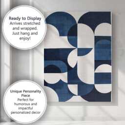 Contemporary Navy Blue Curved Geometric Abstract Pattern Canvas Wall Art Print Decor Picture Ready To Hang - thumbnail 3
