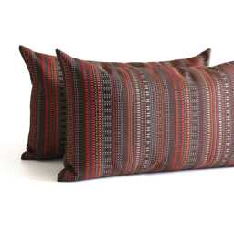 Rust & Brown Striped Throw Pillow Cover Modern Upholstery Fabric Pillowcase - thumbnail 1