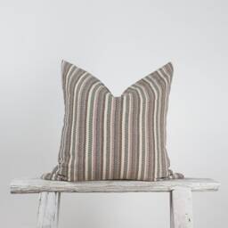 striped Farmhouse Pillow Cover - Pink, Salmon & Gray Cotton, Bamboo Reverse