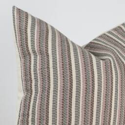 striped Farmhouse Pillow Cover - Pink, Salmon & Gray Cotton, Bamboo Reverse - thumbnail 3