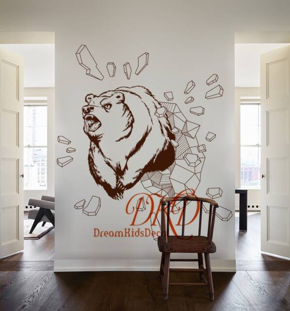 Abstract Grizzly Bear Head Wall Decal, Forest Nursery Decor - image 1