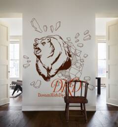 Abstract Grizzly Bear Head Wall Decal, Forest Nursery Decor - thumbnail 1