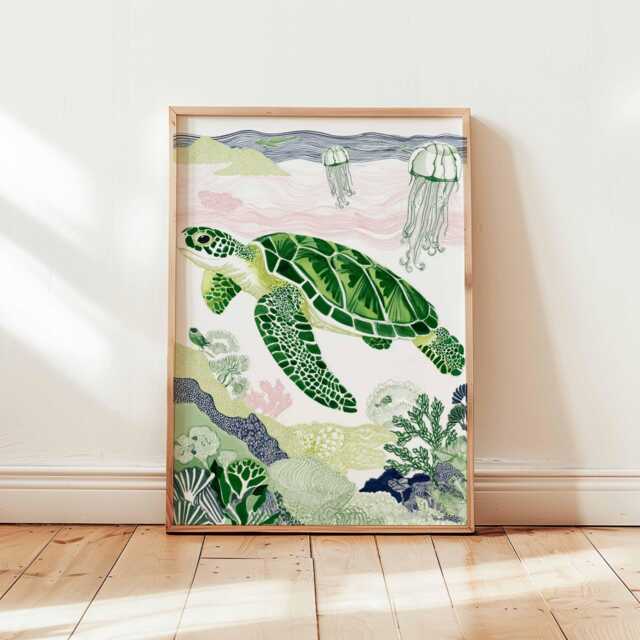 Turtle Poster, Ocean Wall Art, Sea Print, Marine Life Coastal Decor Beach Animal Lover Gift - image 1