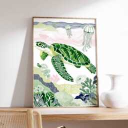Turtle Poster, Ocean Wall Art, Sea Print, Marine Life Coastal Decor Beach Animal Lover Gift - thumbnail 2