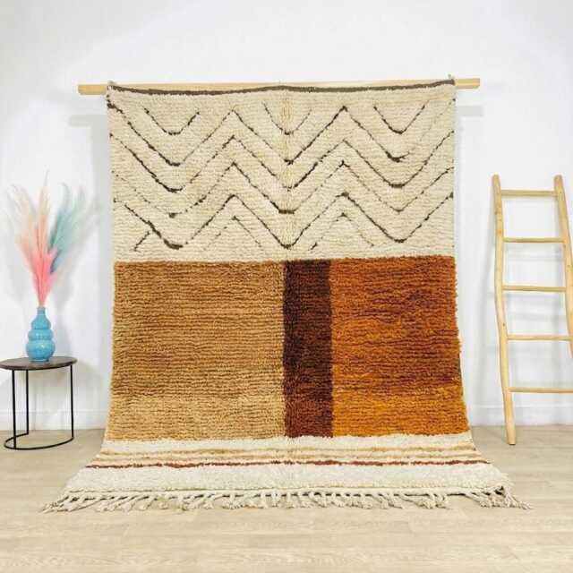 White Beige Zigzag Moroccan Shag Rug - Hand Tufted Berber Wool Carpet Boho Tribal Decor Large Area - image 1