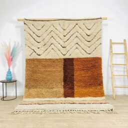 White Beige Zigzag Moroccan Shag Rug - Hand Tufted Berber Wool Carpet Boho Tribal Decor Large Area - thumbnail 1