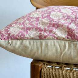 Block Print Pillow Cover Pink Floral Batik, Indian Textile - 20x20 - thumbnail 3