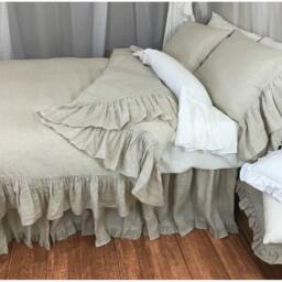 Natural Linen Duvet Cover With Mermaid Long Ruffle, Linen Ruffle Bedding, Shabby Chic Bedding - thumbnail 3