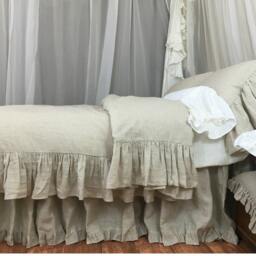 Natural Linen Duvet Cover With Mermaid Long Ruffle, Linen Ruffle Bedding, Shabby Chic Bedding - thumbnail 2