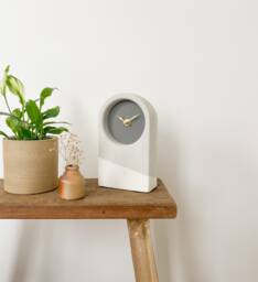 Handmade Concrete/Cement Grey & White Desk Clock - Tall