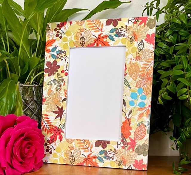 Autumn Leaves Decoupaged Photo Frame, Floral Shabby Chic Wooden Picture Orange & Yellow Leaf Decor - image 1