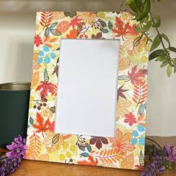 Autumn Leaves Decoupaged Photo Frame, Floral Shabby Chic Wooden Picture Orange & Yellow Leaf Decor - thumbnail 2