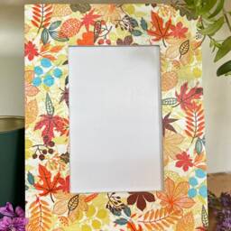 Autumn Leaves Decoupaged Photo Frame, Floral Shabby Chic Wooden Picture Orange & Yellow Leaf Decor - thumbnail 3