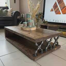 Handmade Industrial Rustic Coffee Table - Solid Wood Living Room Farmhouse UK Unique 100cm X - thumbnail 2