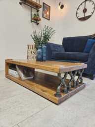 Handmade Industrial Rustic Coffee Table - Solid Wood Living Room Farmhouse UK Unique 100cm X - thumbnail 1