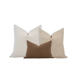 Warm Neutral Pillow Cover Combo Set Brown Farmhouse Floral Gingham - thumbnail 1