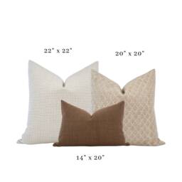 Warm Neutral Pillow Cover Combo Set Brown Farmhouse Floral Gingham - thumbnail 3