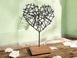 Unique Brushed Steel Nail Heart Sculpture - Handmade Metal Art On Irish Oak Base