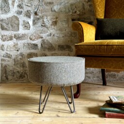 Harris Tweed Lovat Herringbone Footstool With Steel Hairpin Legs - thumbnail 1