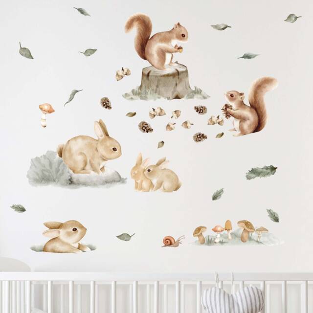 Nordic Forest Small Animals Wall Decals, Plastic-Free Kids' Room Stickers - image 1