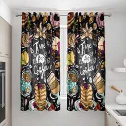 Coffee Lover Curtains, Fun Cafe Print Drapes With Sweets & Treats, Quirky Kitchen Or Bar Window Panels, Time For Curtains - thumbnail 2