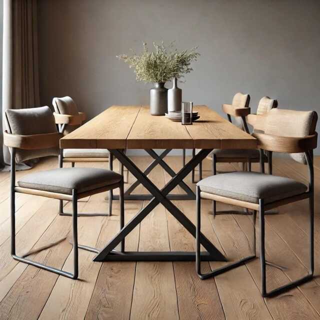 Dining Table Industrial Rustic Wood - Xt Frame Steel Legs Cotswold - image 1