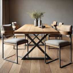 Dining Table Industrial Rustic Wood - Xt Frame Steel Legs Cotswold - thumbnail 1