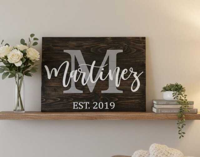 Personalized Family Name Wood Sign With Last , Wedding Gift For Housewarming New Home - image 1