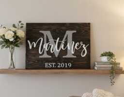 Personalized Family Name Wood Sign With Last , Wedding Gift For Housewarming New Home - thumbnail 1