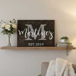 Personalized Family Name Wood Sign With Last , Wedding Gift For Housewarming New Home - thumbnail 4