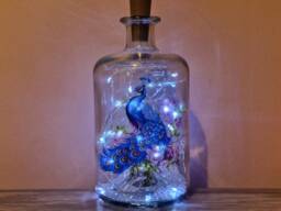 Peacock Bottle Lamp, Beautiful Peacock Gift, Bright Lamp Decoration