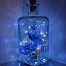 Peacock Bottle Lamp, Beautiful Peacock Gift, Bright Lamp Decoration - thumbnail 3
