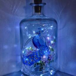 Peacock Bottle Lamp, Beautiful Peacock Gift, Bright Lamp Decoration - thumbnail 2