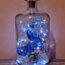 Peacock Bottle Lamp, Beautiful Peacock Gift, Bright Lamp Decoration - thumbnail 4