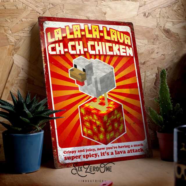 La-La-La-Lava, Ch-Chi-Chicken Metal Sign - Movie Mine Jack Black Pixel Gamer Funny Bedroom Mancave - image 1