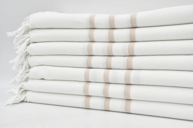"Turkish Towel, Beige Striped Towel, Cotton Towel, Peshtemals, Beach Towel, 40""x70" - image 1