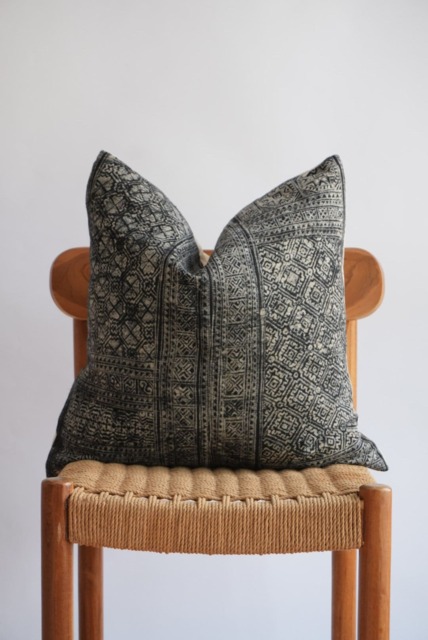 Vintage Hmong Hemp Pillow Cover Embroidered Tribal Design - 20x20 - image 1