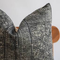 Vintage Hmong Hemp Pillow Cover Embroidered Tribal Design - 20x20 - thumbnail 2