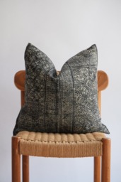 Vintage Hmong Hemp Pillow Cover Embroidered Tribal Design - 20x20 - thumbnail 1