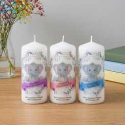 Personalised Elephant Christening Candle Baptism, Communion, Naming Day Gift - thumbnail 1