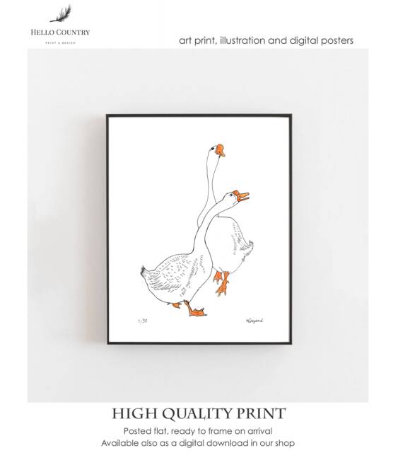 Geese Art Print Limited Edition Farmhouse Kitchen Decor - A4 - image 1